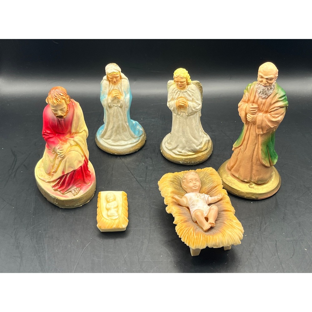 Vtg Nativity Set Figures Christmas Holiday Decoration Chalkware‎ Religious